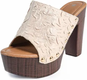 GUNIYIFS Women's Heeled Platform Sandals Chunky Heel Wedges Sandals Summer Dressy Slip on Block Heel Peep Toe High Mule shoes
