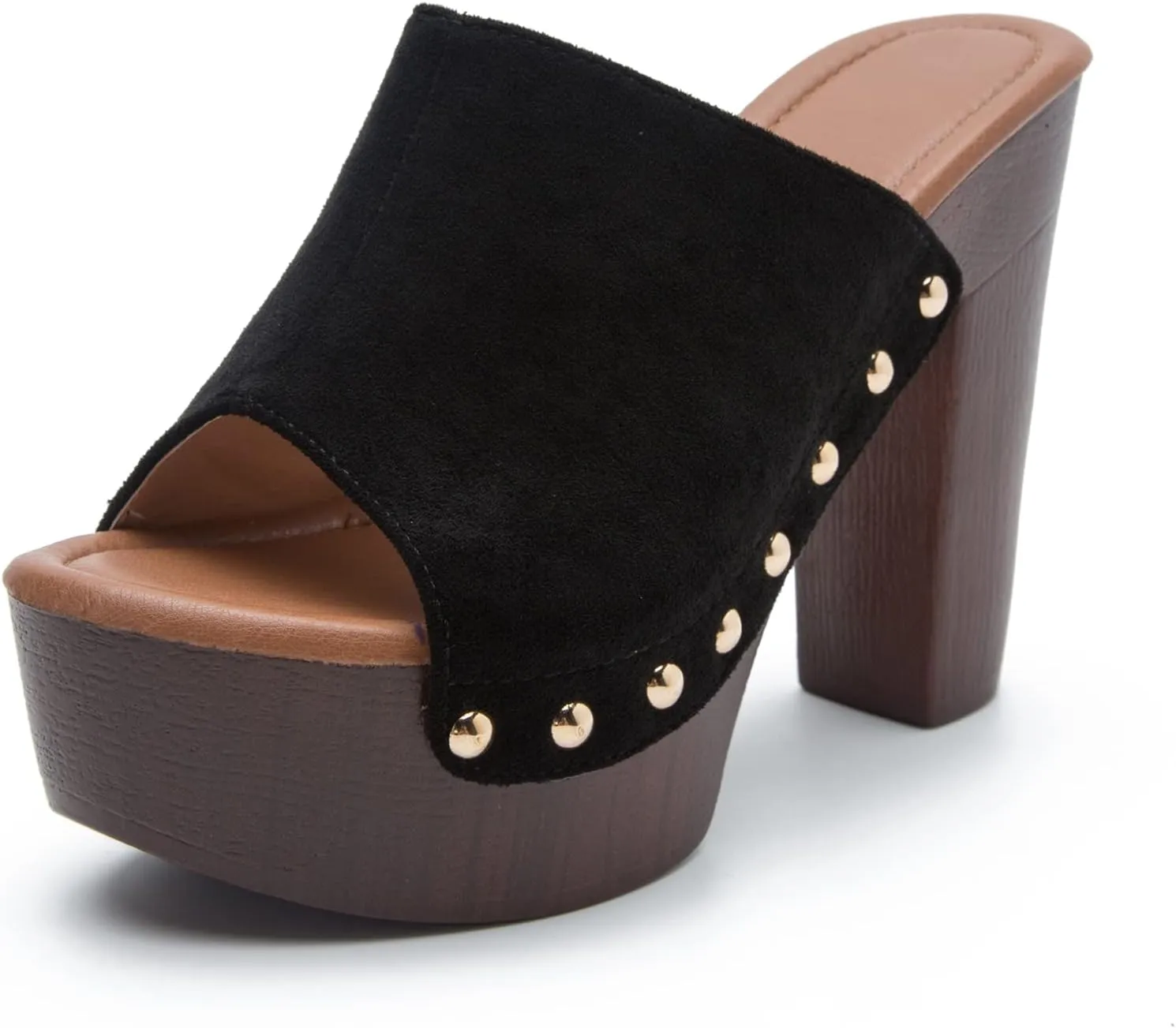 GUNIYIFS Women's Platform Sandal Heeled Sandals for Women Chunky Heel Summer Dressy Leather Peep Toe Mule Sandals Block Heel