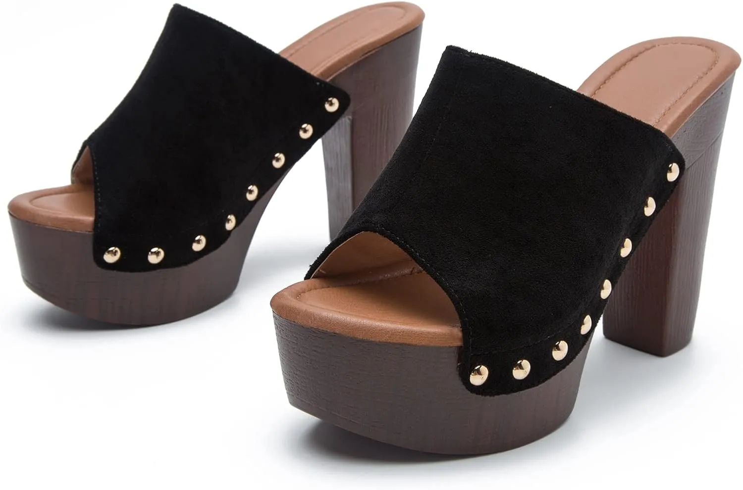 GUNIYIFS Women's Platform Sandal Heeled Sandals for Women Chunky Heel Summer Dressy Leather Peep Toe Mule Sandals Block Heel
