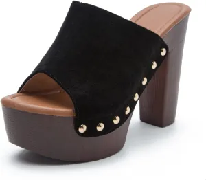 GUNIYIFS Women's Platform Sandal Heeled Sandals for Women Chunky Heel Summer Dressy Leather Peep Toe Mule Sandals Block Heel