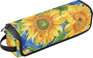 Hair Styling Tools Organizers,Sunflowers on Blue Field Design in The Style of Gossamer Fabrics Greg Hildebrandt Vibrant Sensati Portable Hair Tools Organizer with Heat Resistant Mat for Flat Iron S
