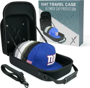 Hat Travel Case for Baseball Caps – Hard Shell Travel Hat Case with Carrying Handle & Adjustable Shoulder Strap – Baseball Hat Holder – 6 Hat Capacity – Travel Accessories for Men – Black Hat Caddie