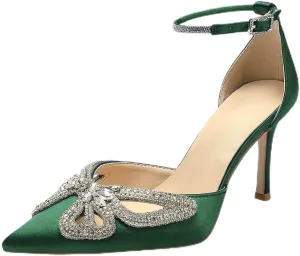 High Heel Wedding Shoes for Bride Closed Toe Bridal Heels Rhinestones Butterfly Prom Evening Party Shoes