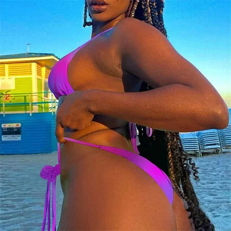 High-line Tie Split Bikini