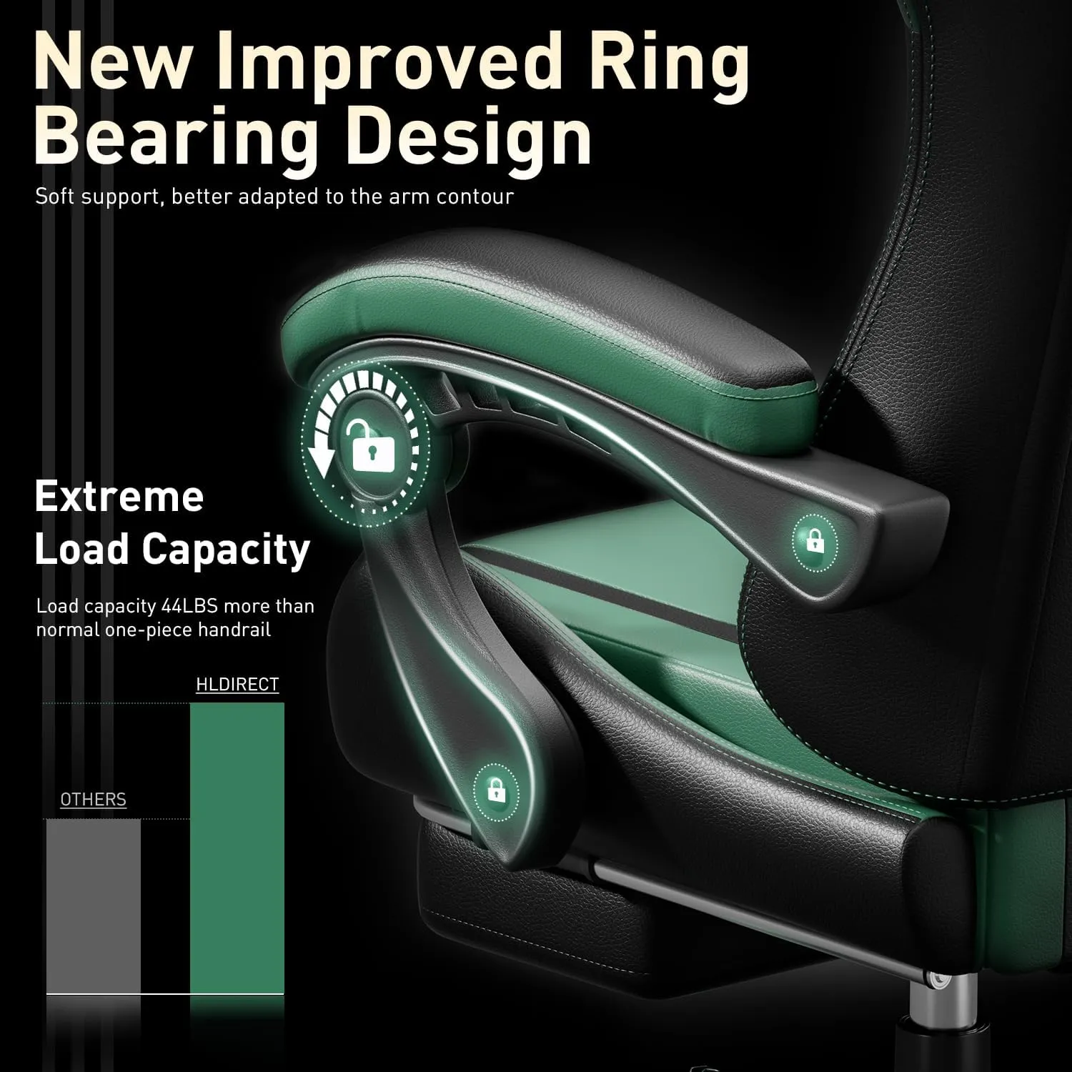 HLDIRECT Gaming Chair, Ergonomic Video Game Seat with 360° Swivel & Lumbar Massage, Computer Chair PU Leather Cushion for Adults Home/Office Use (Black & Green)