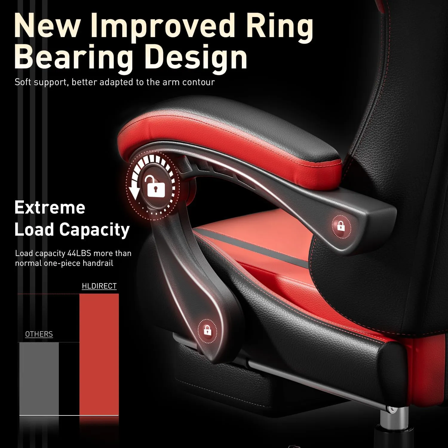 HLDIRECT Gaming Chair, Ergonomic Video Game Seat with 360° Swivel & Lumbar Massage, Computer Chair PU Leather Cushion for Adults Home/Office Use (Black & Red)