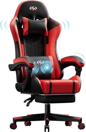 HLDIRECT Gaming Chair, Ergonomic Video Game Seat with 360° Swivel & Lumbar Massage, Computer Chair PU Leather Cushion for Adults Home/Office Use (Black & Red)