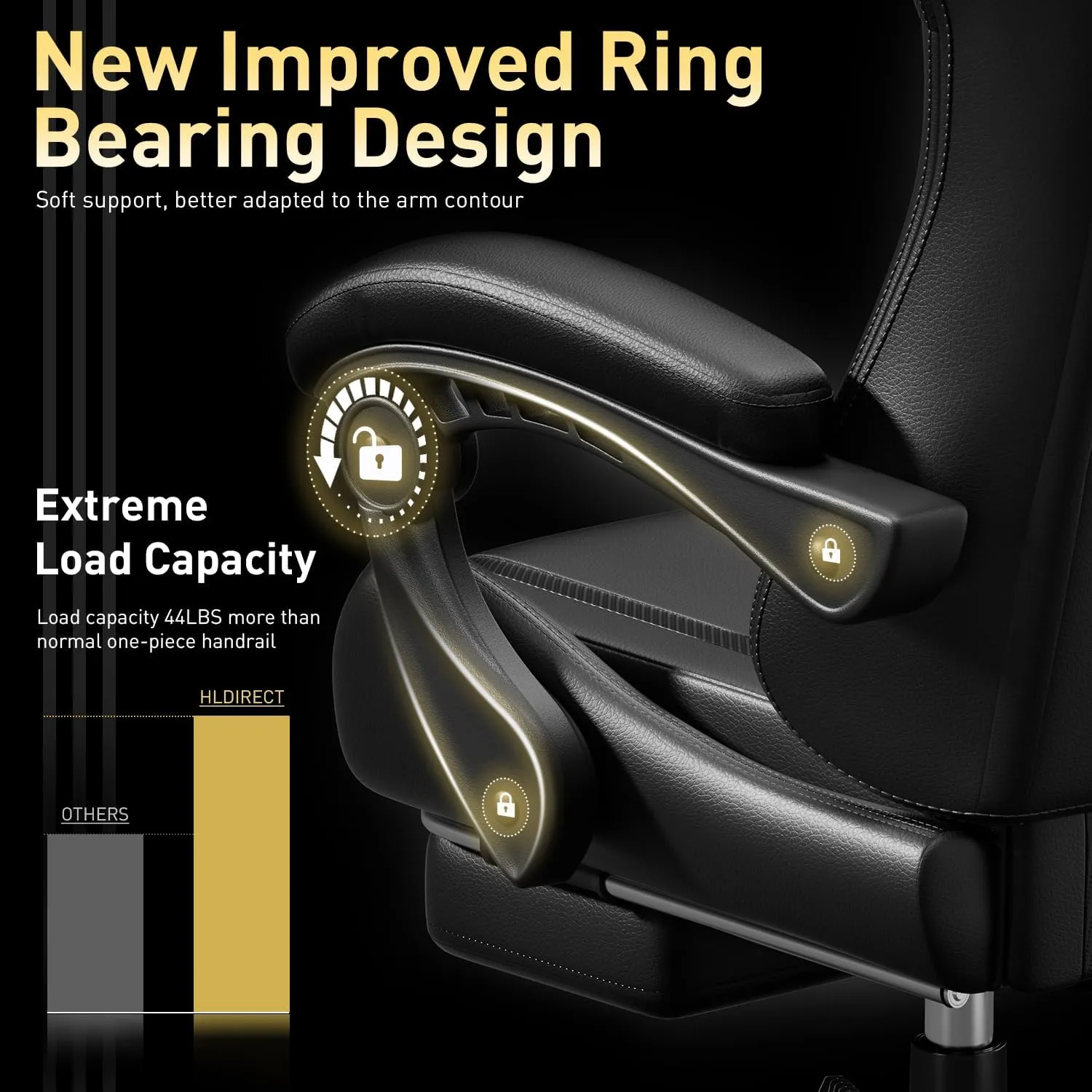 HLDIRECT Gaming Chair, Ergonomic Video Game Seat with 360° Swivel & Lumbar Massage, Computer Chair PU Leather Cushion for Adults Home/Office Use (Black)