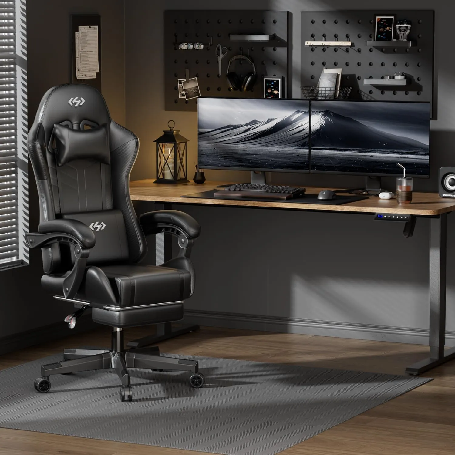HLDIRECT Gaming Chair, Ergonomic Video Game Seat with 360° Swivel & Lumbar Massage, Computer Chair PU Leather Cushion for Adults Home/Office Use (Black)