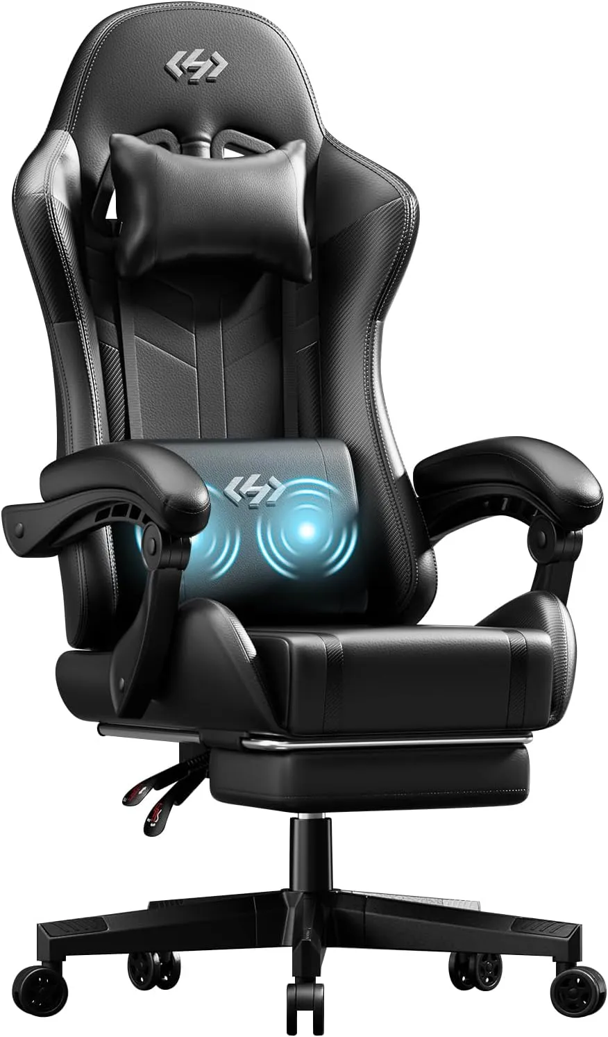 HLDIRECT Gaming Chair, Ergonomic Video Game Seat with 360° Swivel & Lumbar Massage, Computer Chair PU Leather Cushion for Adults Home/Office Use (Black)