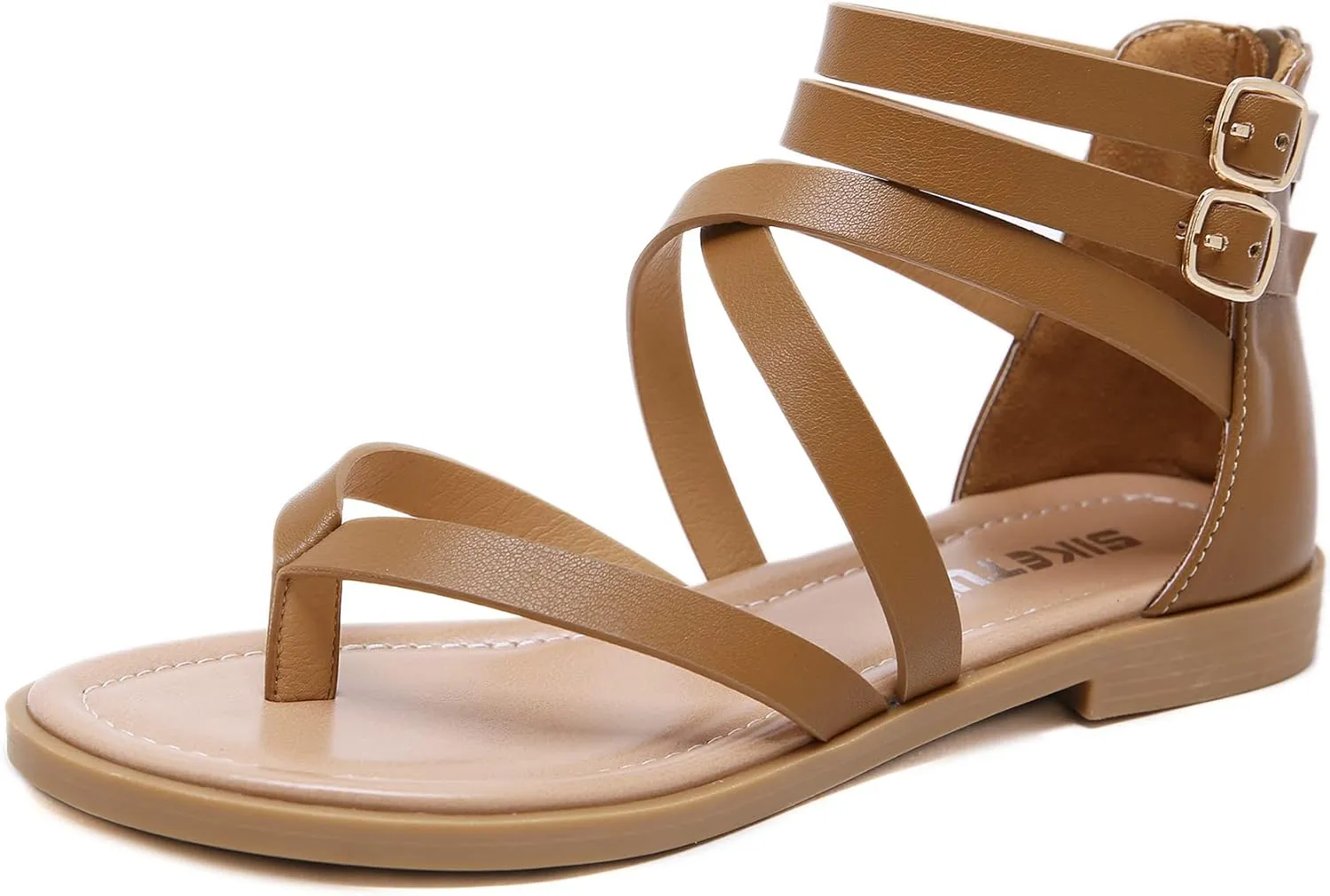 HNGHOU Women's Travel Flat Sandals Summer Casual Rhinestone Roman Flat Sandals Summer Shoes