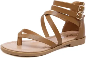 HNGHOU Women's Travel Flat Sandals Summer Casual Rhinestone Roman Flat Sandals Summer Shoes