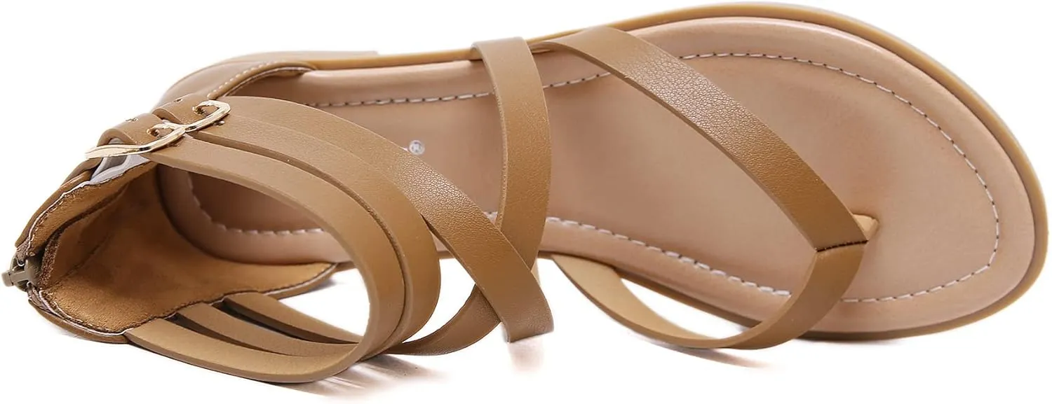 HNGHOU Women's Travel Flat Sandals Summer Casual Rhinestone Roman Flat Sandals Summer Shoes