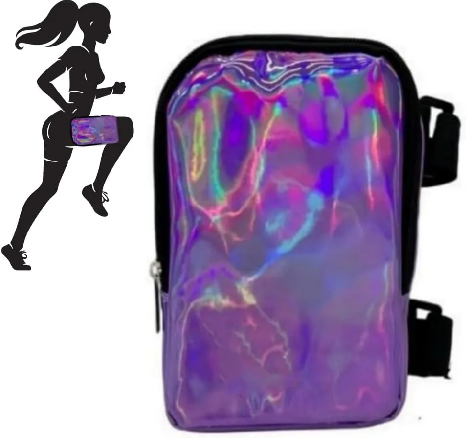 Holographic Thigh Bag Waist Pack with Adjustable Straps, Colourful Leg Bag for Women Thigh Bag for Outdoor Hiking Travel Sport Use (purple)