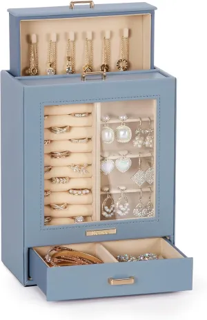 Homde Jewelry Organizer Girls Women Jewelry Box for Necklaces Rings Earrings Gift Bracelets Storage Case (Grey Blue   Gold)