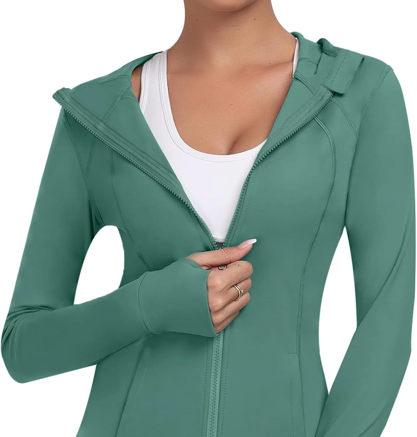 Hooded Women's Athletic Full Zip Lightweight Workout Jacket with Pockets and Thumb Holes