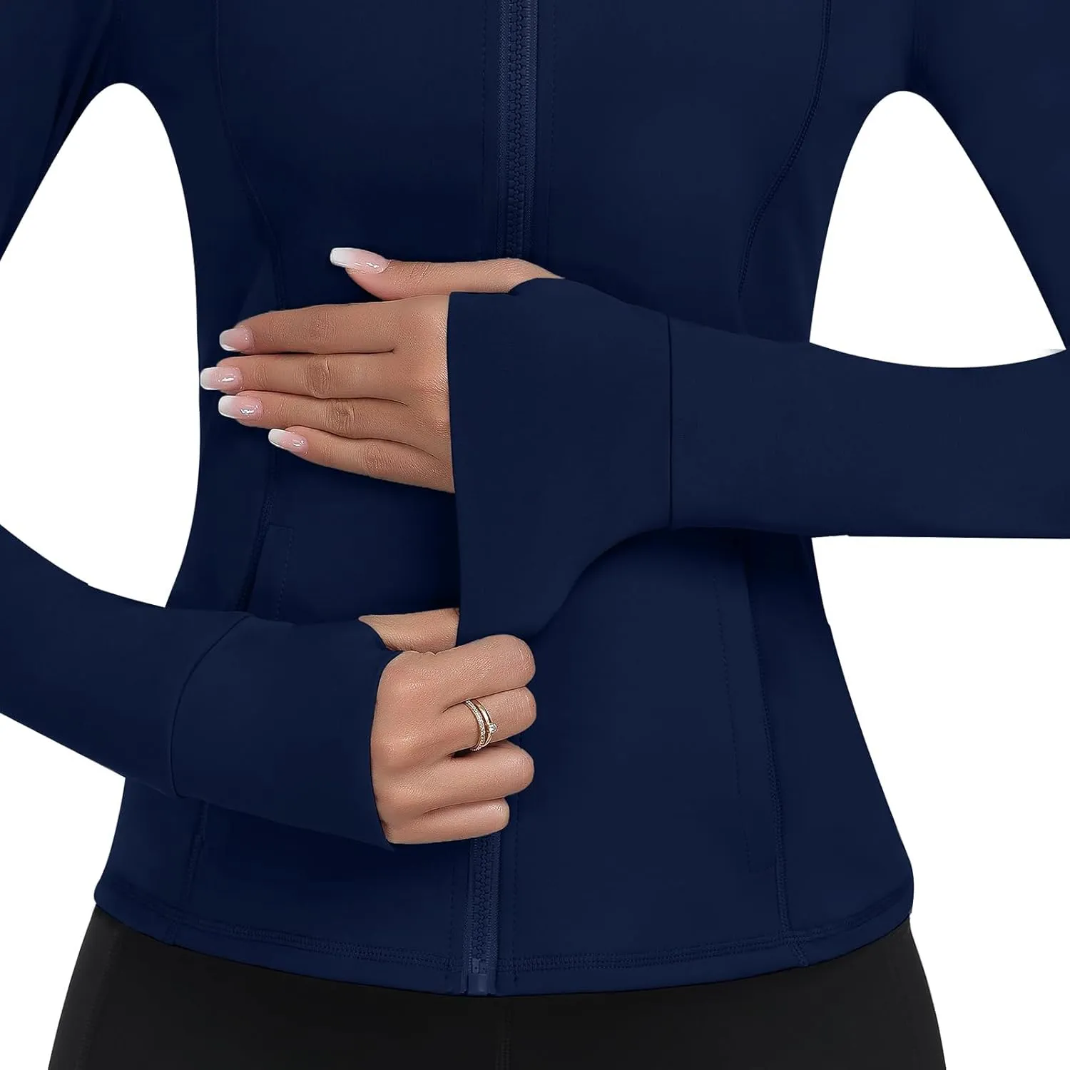 Hooded Women's Athletic Full Zip Lightweight Workout Jacket with Pockets and Thumb Holes