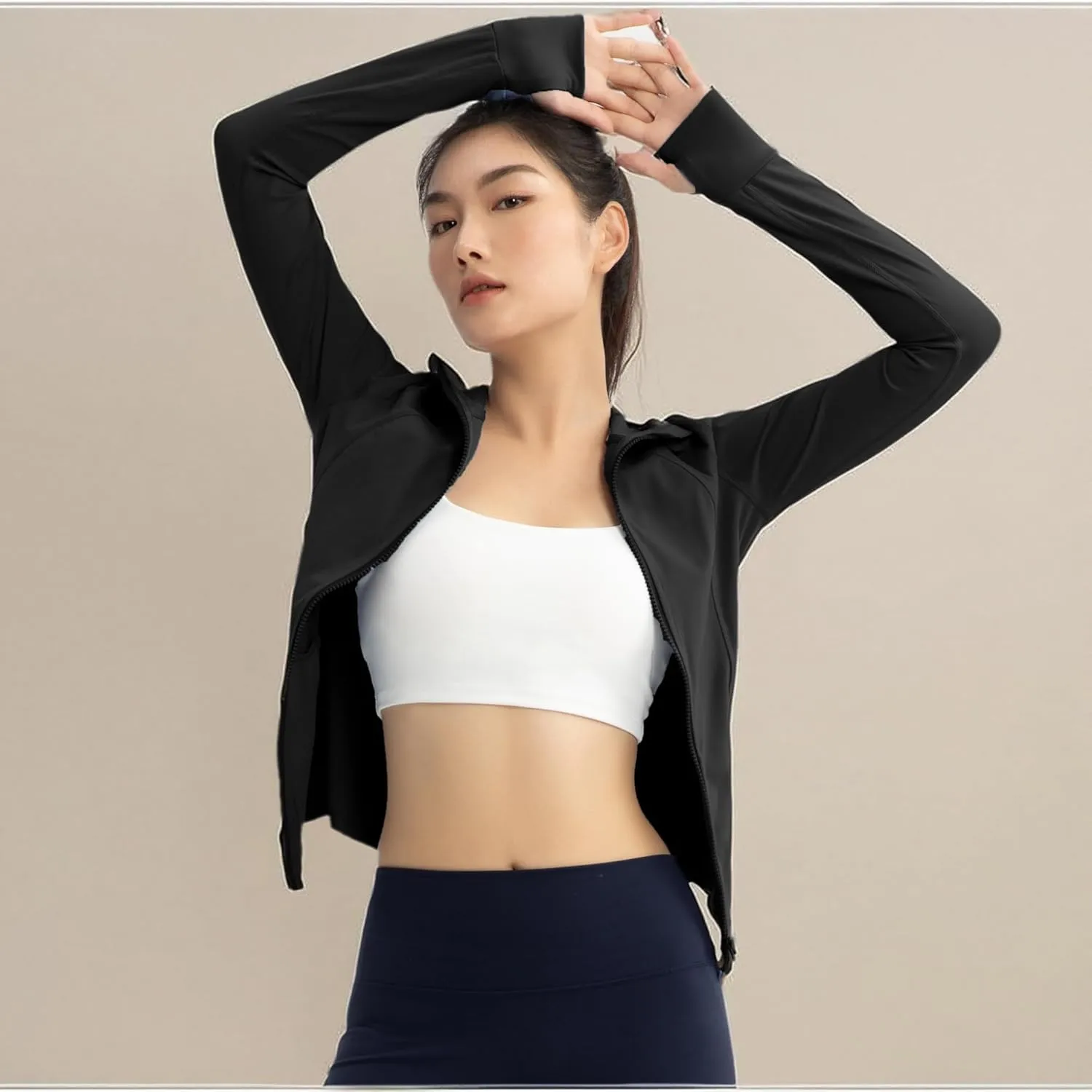 Hooded Women's Athletic Full Zip Lightweight Workout Jacket with Pockets and Thumb Holes