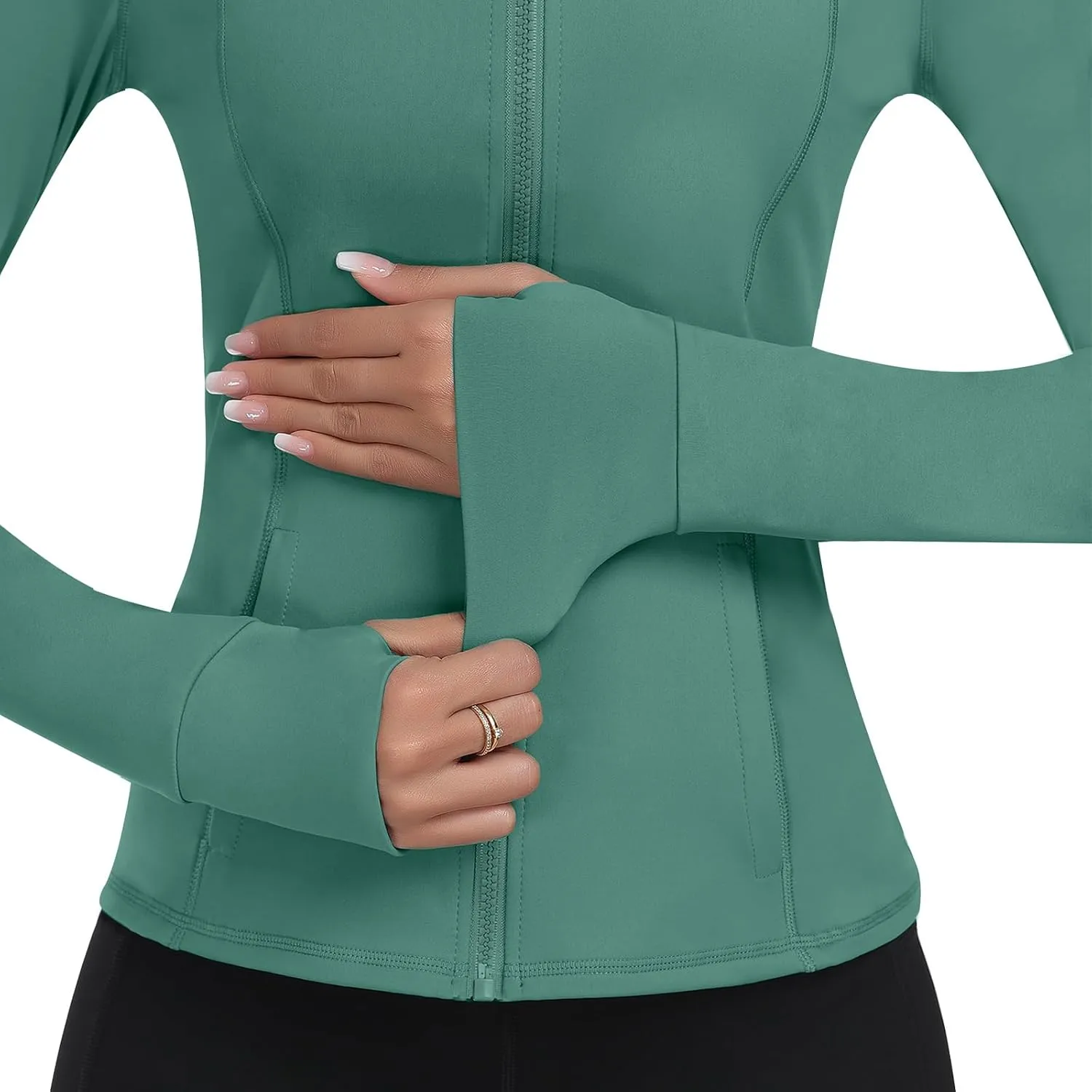 Hooded Women's Athletic Full Zip Lightweight Workout Jacket with Pockets and Thumb Holes