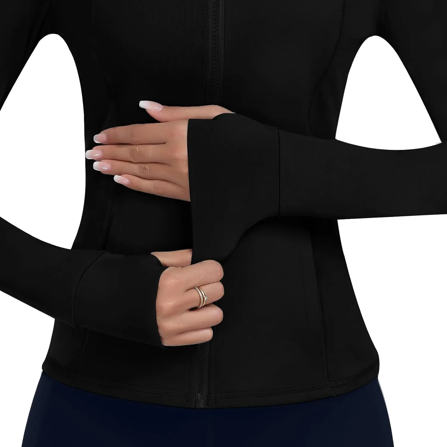 Hooded Women's Athletic Full Zip Lightweight Workout Jacket with Pockets and Thumb Holes