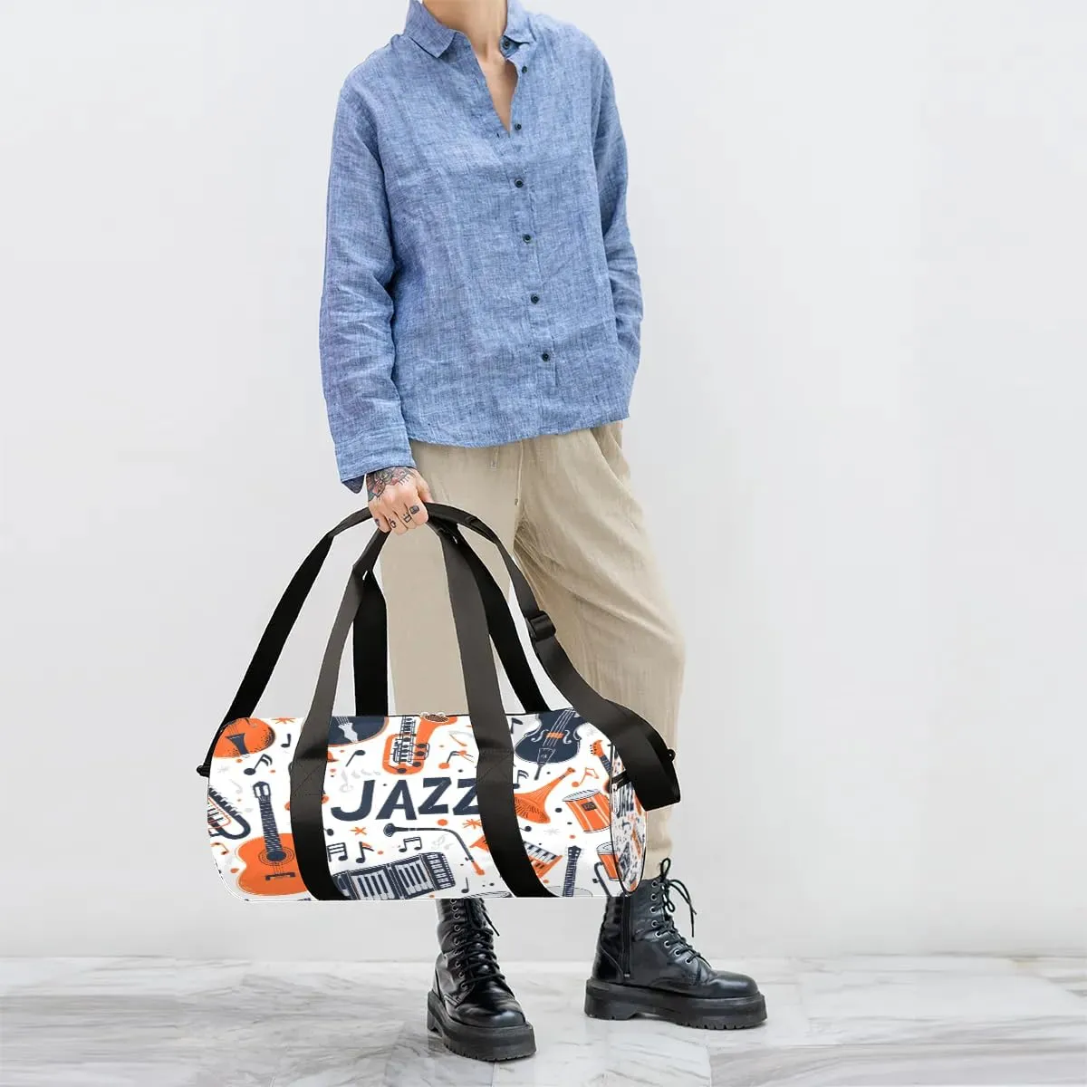 Jazz Musical Instrument Travel Duffle Bag Gym Bag for Women Men Lightweight Carry on Duffel Bag for Sports Gyms Weekend Getaway