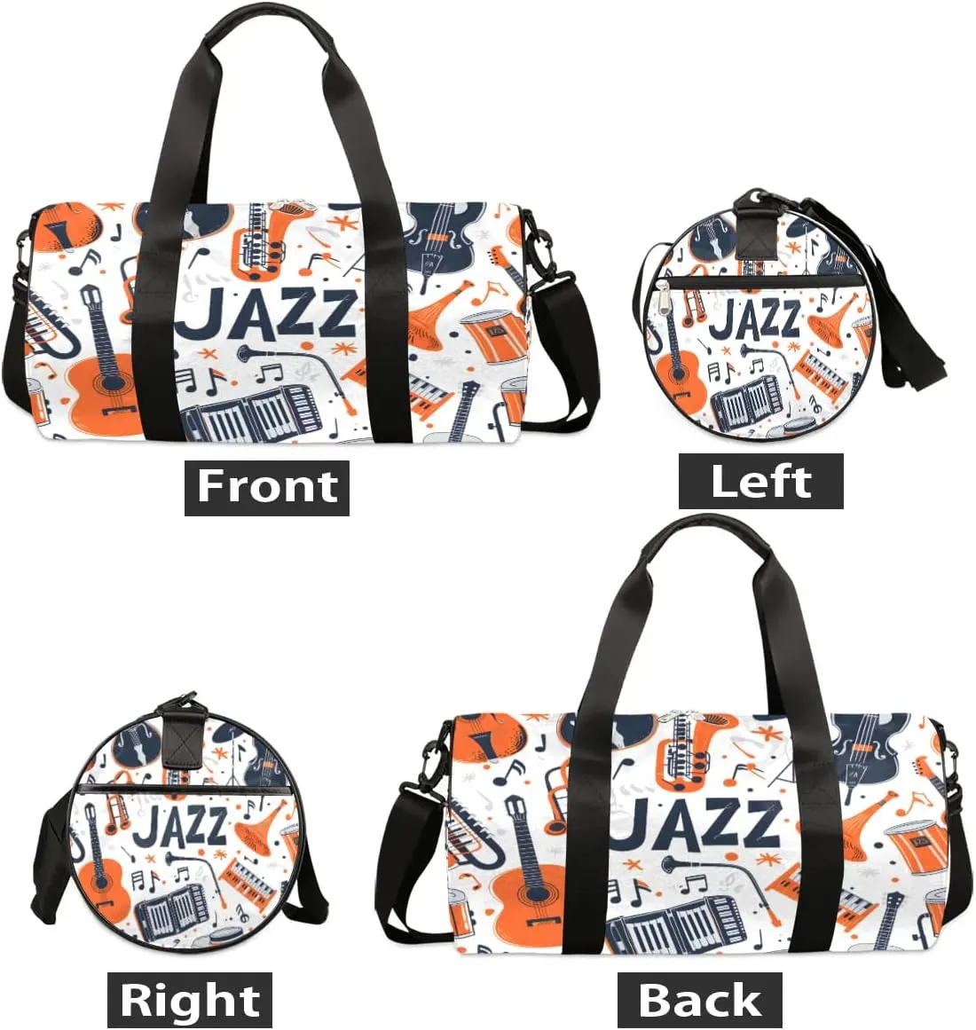 Jazz Musical Instrument Travel Duffle Bag Gym Bag for Women Men Lightweight Carry on Duffel Bag for Sports Gyms Weekend Getaway