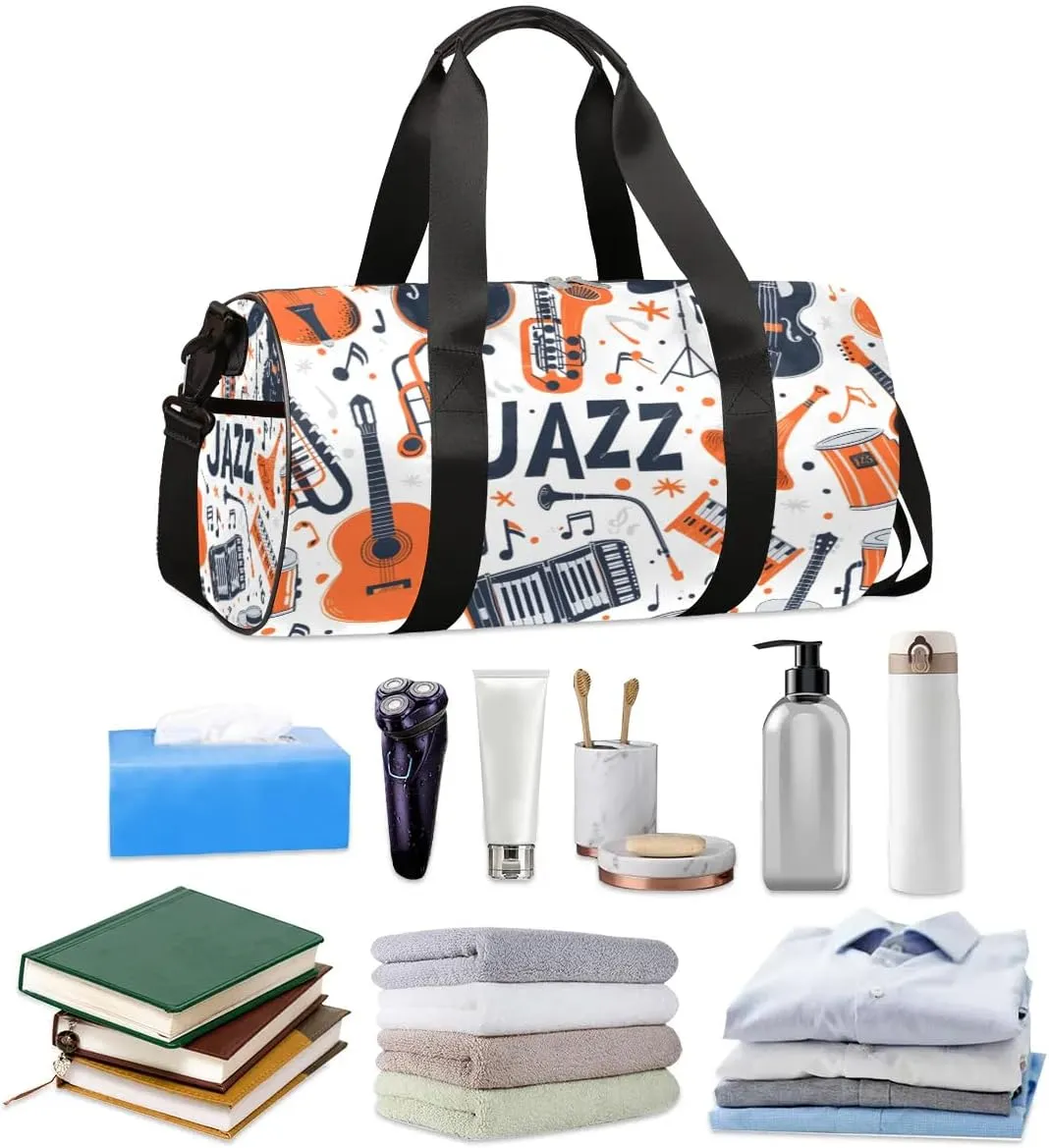 Jazz Musical Instrument Travel Duffle Bag Gym Bag for Women Men Lightweight Carry on Duffel Bag for Sports Gyms Weekend Getaway