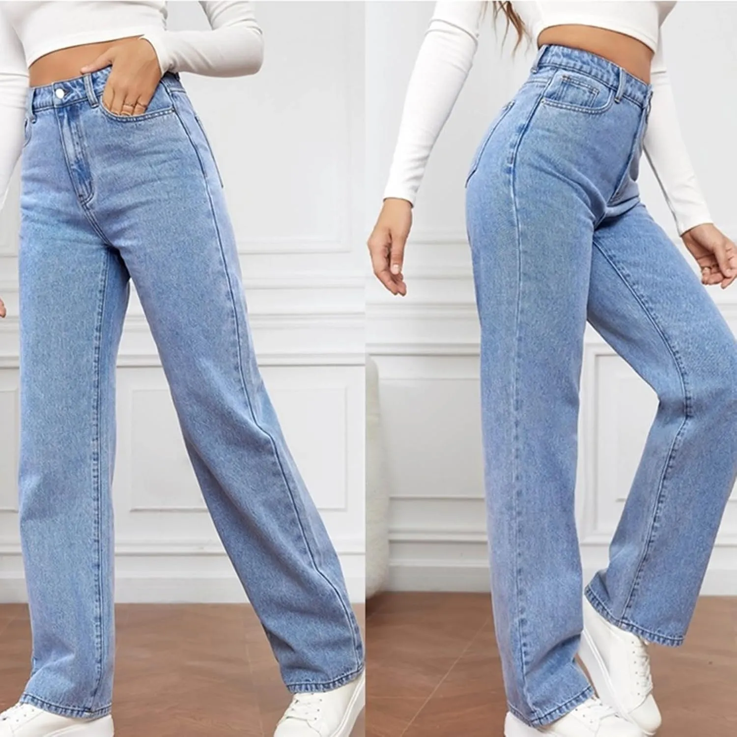 Jeans for Women Retro High Waisted Straight Leg Jeans Loose Wide Leg Baggy Jean Casual Tummy Control Trendy Denim Pants