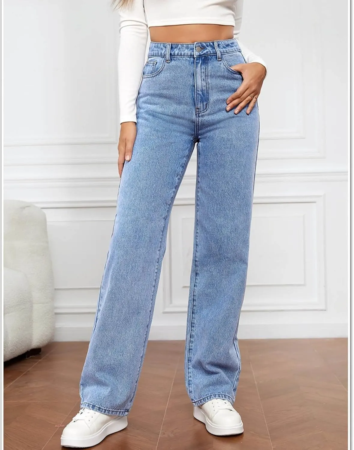 Jeans for Women Retro High Waisted Straight Leg Jeans Loose Wide Leg Baggy Jean Casual Tummy Control Trendy Denim Pants