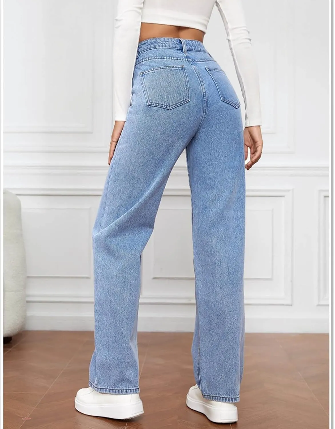 Jeans for Women Retro High Waisted Straight Leg Jeans Loose Wide Leg Baggy Jean Casual Tummy Control Trendy Denim Pants