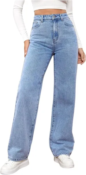Jeans for Women Retro High Waisted Straight Leg Jeans Loose Wide Leg Baggy Jean Casual Tummy Control Trendy Denim Pants