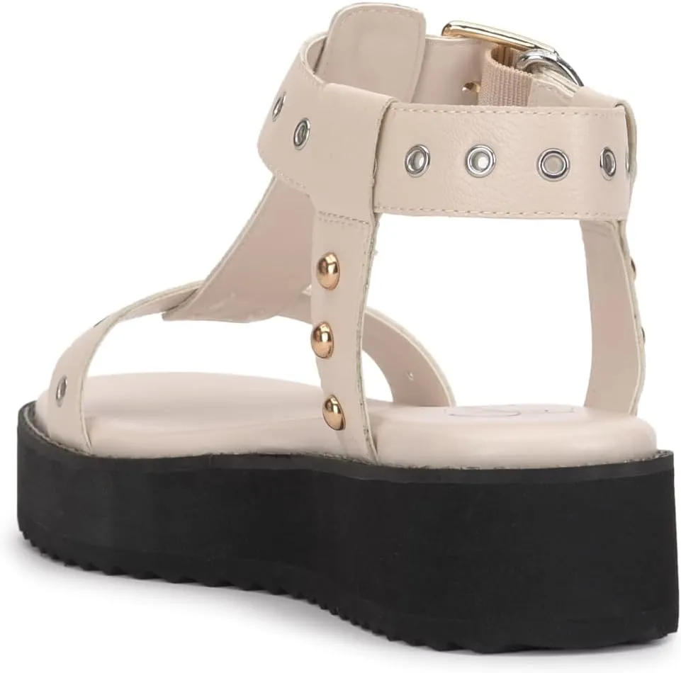 Jessica Simpson Womens Janer Faux Leather Open Toe Flatform Sandals