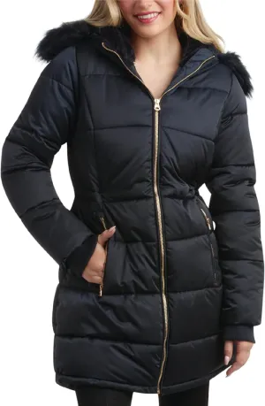 Jessica Simpson Women's Long Puffer Jacket - Quilted Winter Coat with Faux Fur Trim Hood - Insulated Coat for Women (S-XL)
