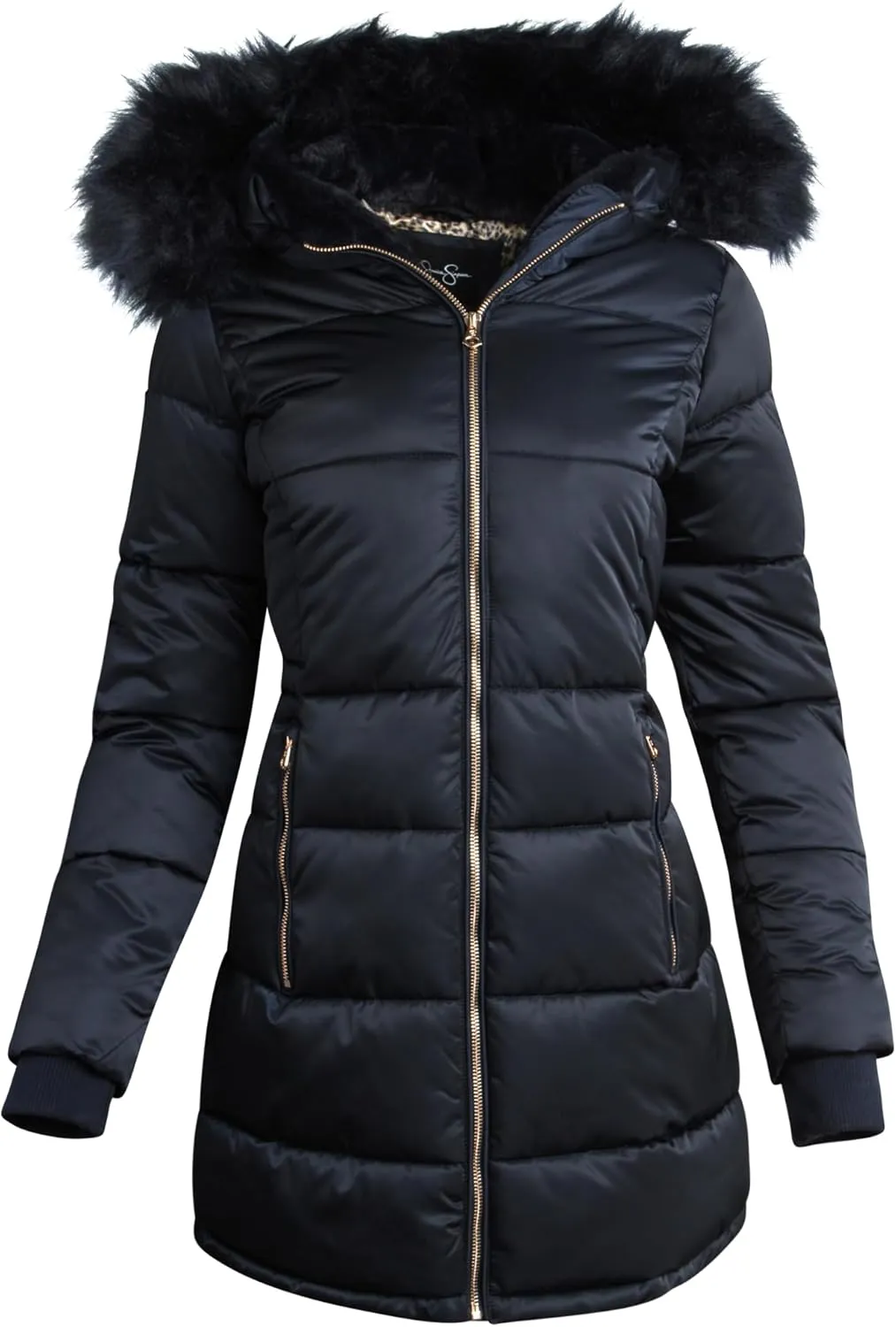 Jessica Simpson Women's Long Puffer Jacket - Quilted Winter Coat with Faux Fur Trim Hood - Insulated Coat for Women (S-XL)
