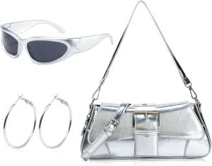 JeVenis Metallic Y2K Accessories Early 2000s Y2K Accessories Sliver Y2K Purse Techno Purse Crossbody Handbags