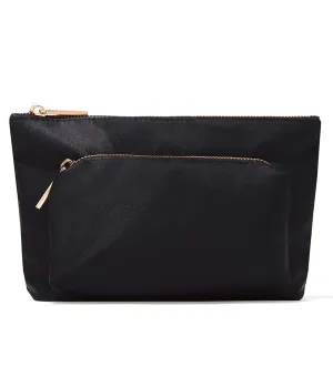 Jillian Dempsey Makeup Bag: Medium Sized Everyday Cosmetic Organizer with 2-Pockets and an Easy to Clean Nylon Material I Black with Rose Gold