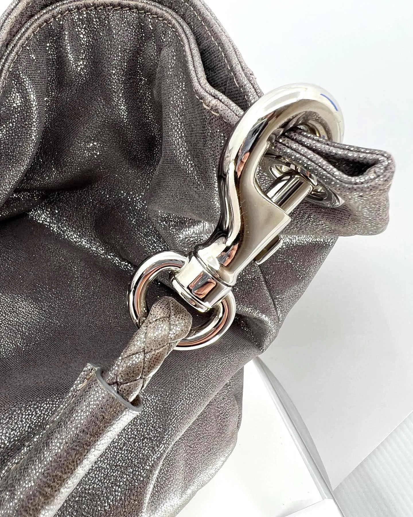 JIMMY CHOO METALLIC SUEDE SKY HOBO BAG