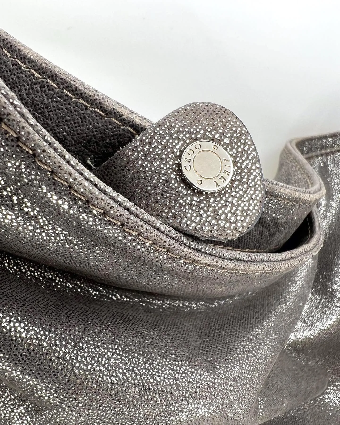 JIMMY CHOO METALLIC SUEDE SKY HOBO BAG