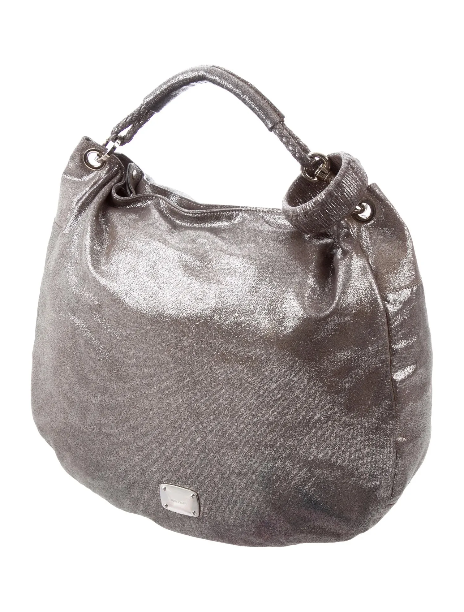 JIMMY CHOO METALLIC SUEDE SKY HOBO BAG