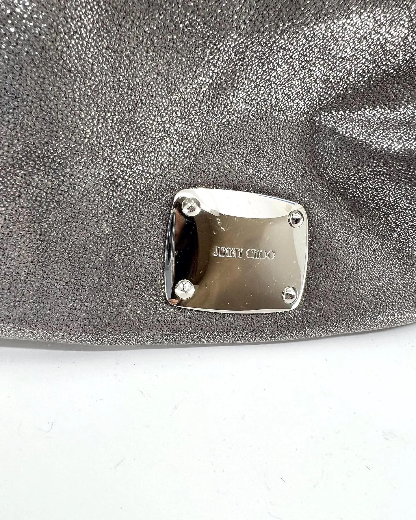 JIMMY CHOO METALLIC SUEDE SKY HOBO BAG