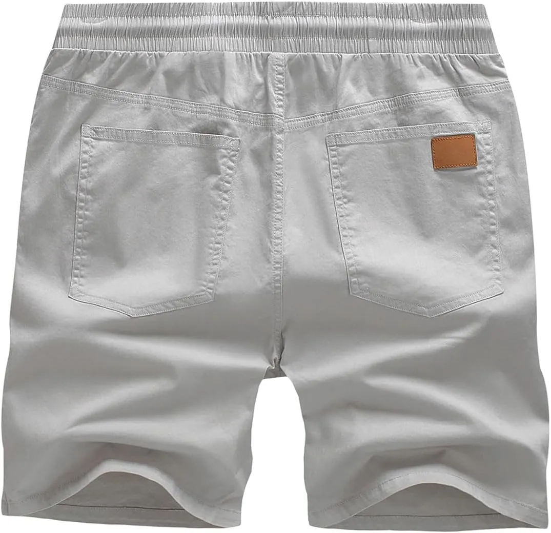 JMIERR Mens Casual Shorts - Cotton Drawstring Summer Beach Stretch Twill Chino Golf Shorts with Pockets