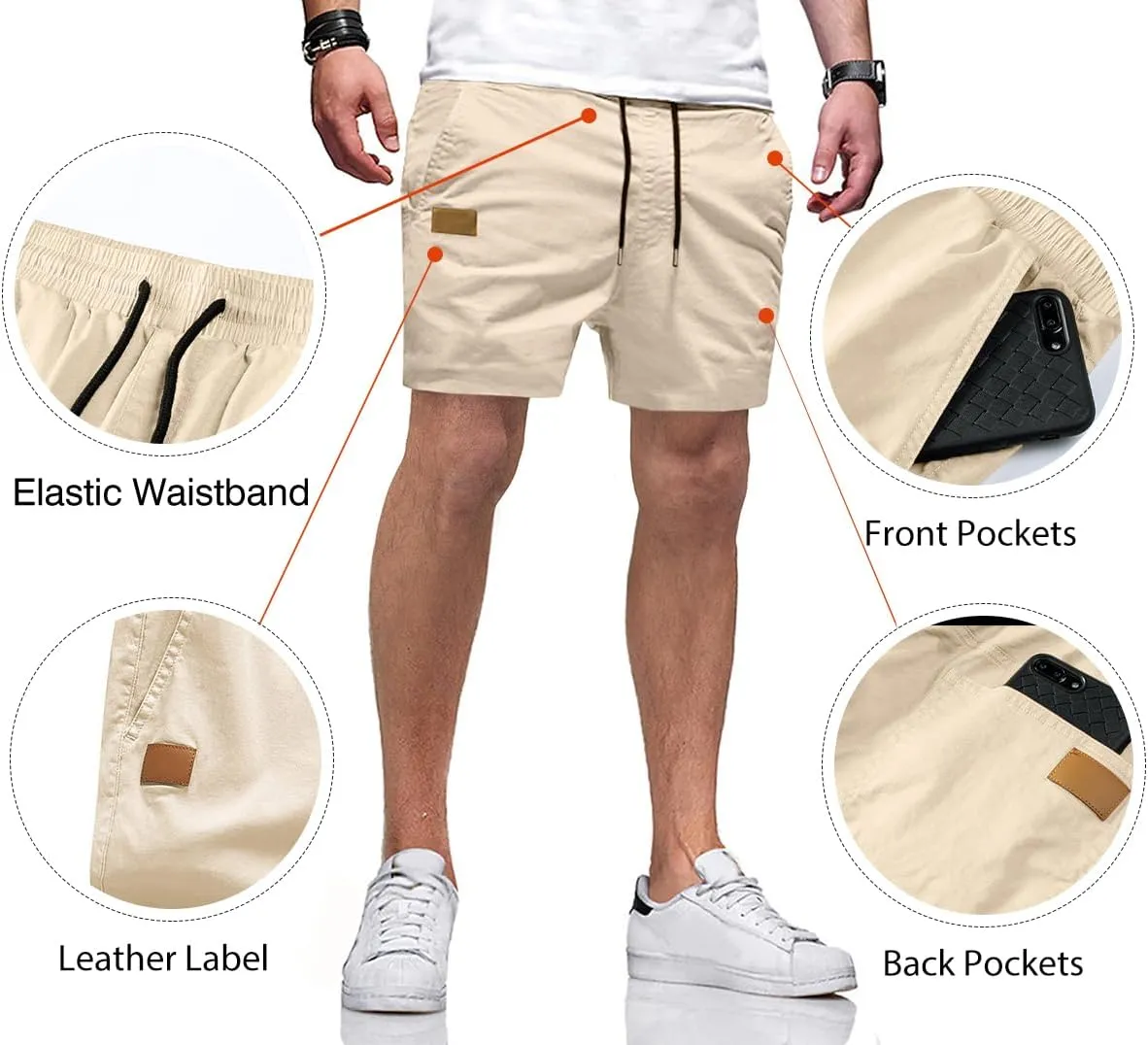 JMIERR Mens Casual Shorts - Cotton Drawstring Summer Beach Stretch Twill Chino Golf Shorts with Pockets