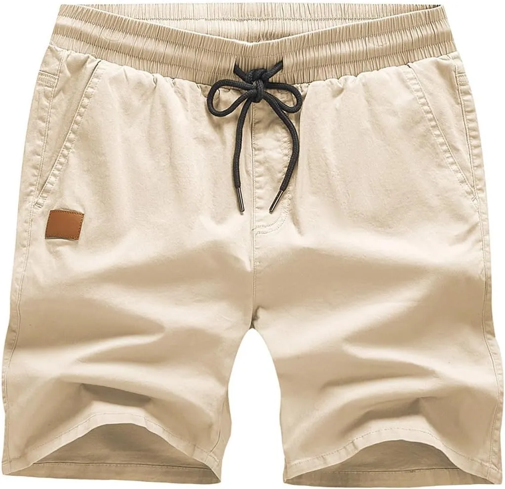 JMIERR Mens Casual Shorts - Cotton Drawstring Summer Beach Stretch Twill Chino Golf Shorts with Pockets