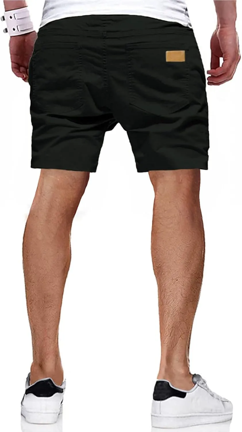 JMIERR Mens Casual Shorts - Cotton Drawstring Summer Beach Stretch Twill Chino Golf Shorts with Pockets