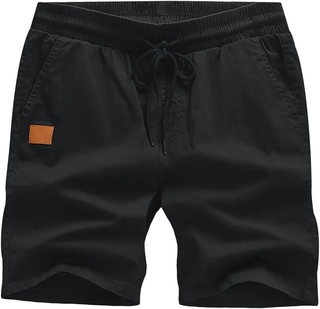 JMIERR Mens Casual Shorts - Cotton Drawstring Summer Beach Stretch Twill Chino Golf Shorts with Pockets