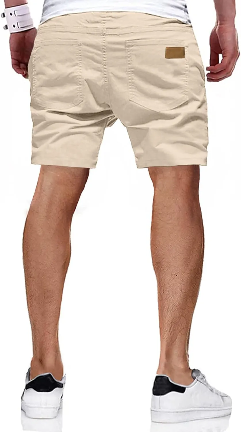 JMIERR Mens Casual Shorts - Cotton Drawstring Summer Beach Stretch Twill Chino Golf Shorts with Pockets