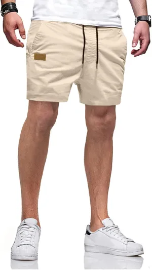 JMIERR Mens Casual Shorts - Cotton Drawstring Summer Beach Stretch Twill Chino Golf Shorts with Pockets