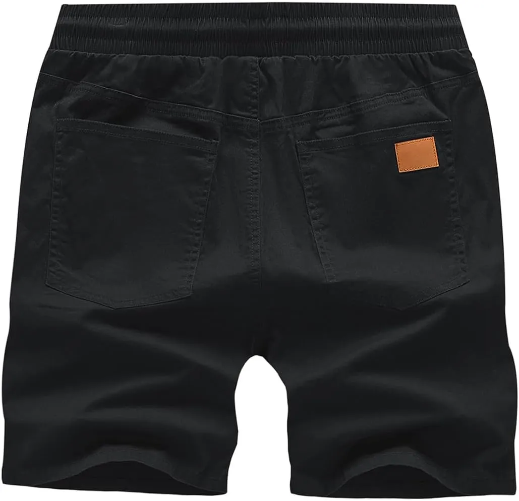 JMIERR Mens Casual Shorts - Cotton Drawstring Summer Beach Stretch Twill Chino Golf Shorts with Pockets