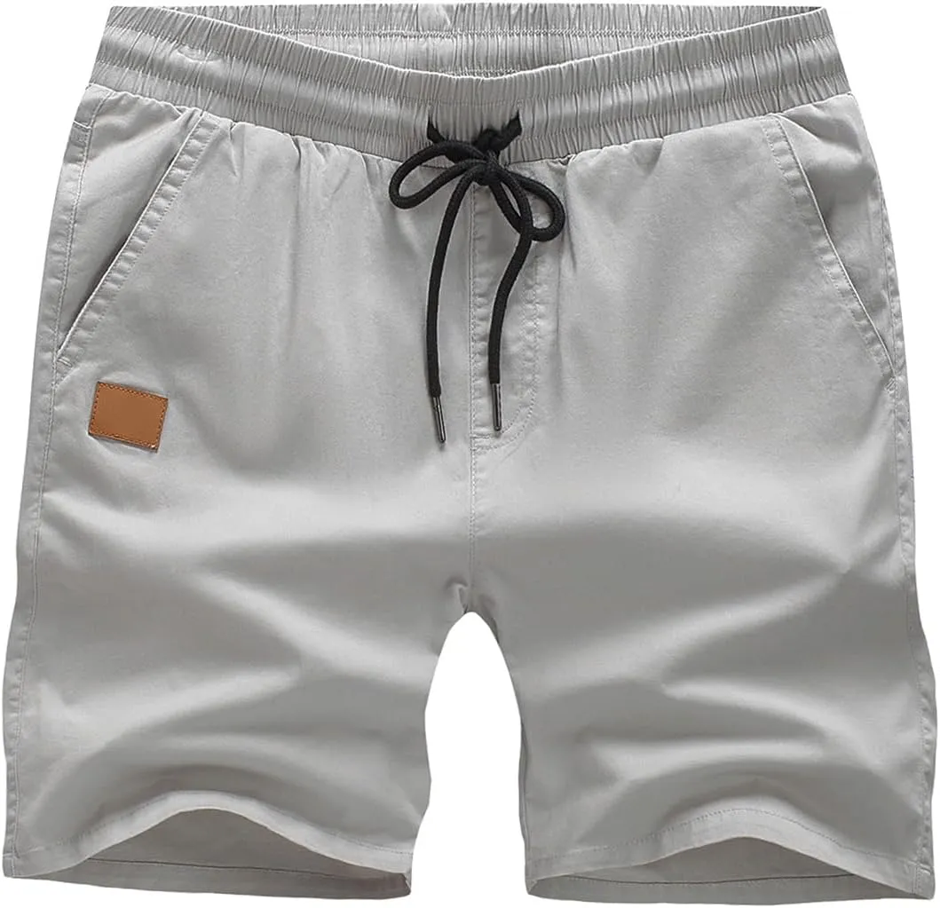 JMIERR Mens Casual Shorts - Cotton Drawstring Summer Beach Stretch Twill Chino Golf Shorts with Pockets