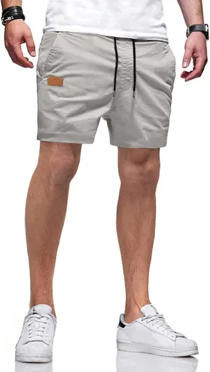 JMIERR Mens Casual Shorts - Cotton Drawstring Summer Beach Stretch Twill Chino Golf Shorts with Pockets